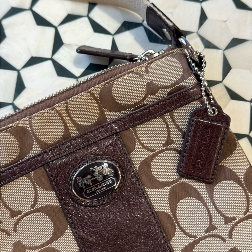 Coach Tan and Dark Brown Signature Crossbody Messenger Bag - Picture 3 of 5